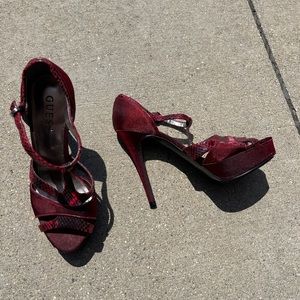 Guess Red Satin Snakeskin High Heels